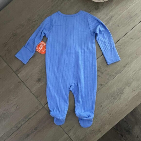 5/$20 NEW 0-3M Blue Ribbed Sleep N Play Footie Pajamas - Picture 2 of 3